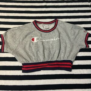 Champion Gray and Red Short Sleeve Crop Top